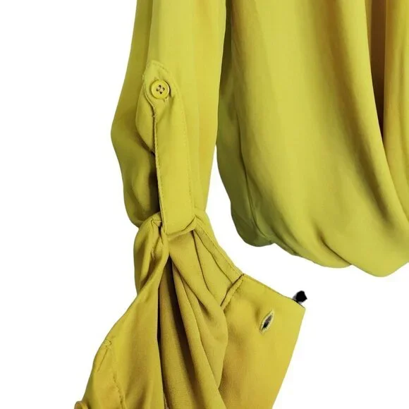 (#492)Pleione Mustard Yellow Surplice Crossover Long Sleeve Top Size XL - Picture 4 of 5
